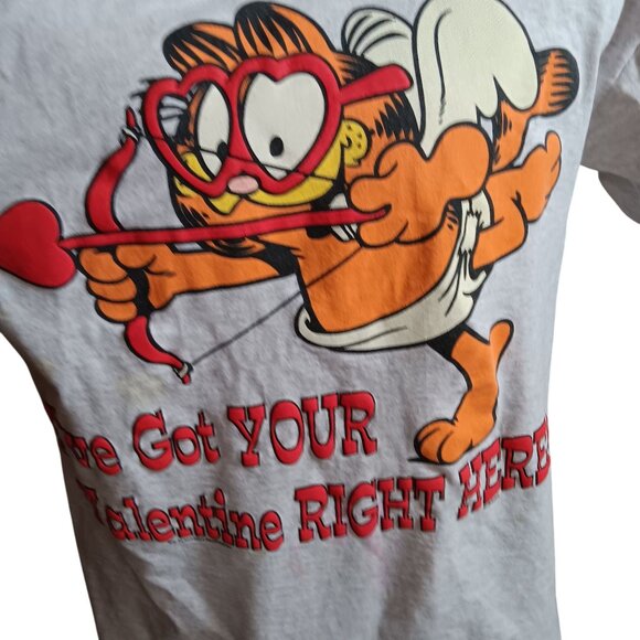 Large Vintage Garfield T-Shirt USA 1990's Ive Got Your Valentine Right Here - Picture 2 of 8